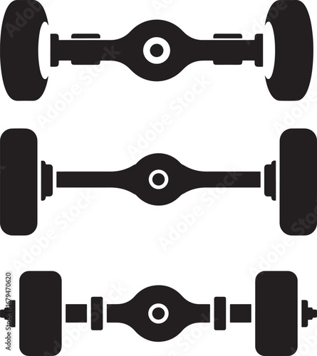 Three different car axle types shown as black silhouettes isolated on white background