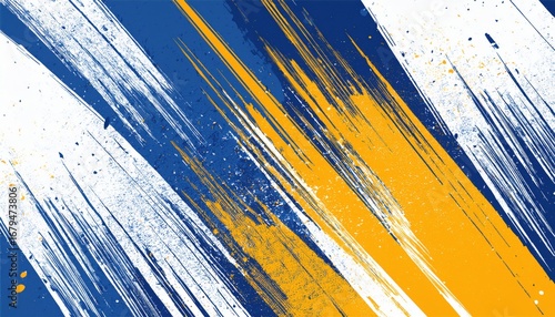 dynamic abstract paint streaks in blue and yellow with splattered texture for modern background or digital design accent