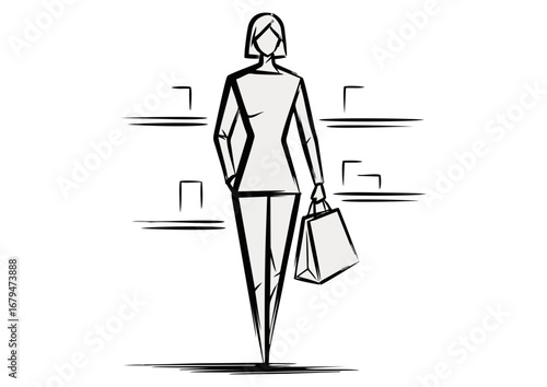 Businesswoman walking confidently with suitcase on white background with copy space
