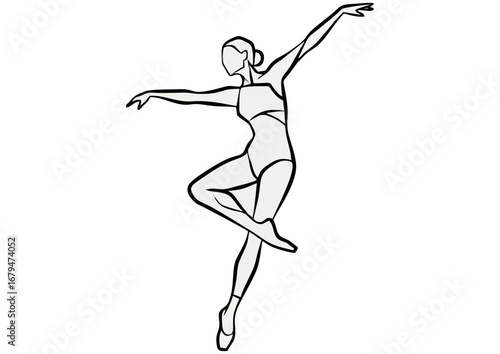 Ballet dancer character illustration, graceful mood, performing a dance pose, white background with copy space