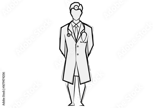 Doctor standing confidently with stethoscope on white background with copy space
