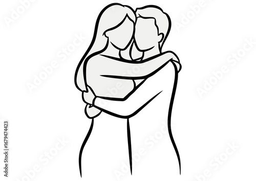 Loving family hugging together with two children smiling