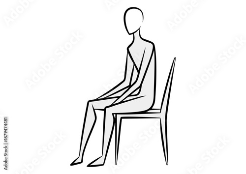 Person sitting thoughtfully on chair in minimalist style on white background with copy space
