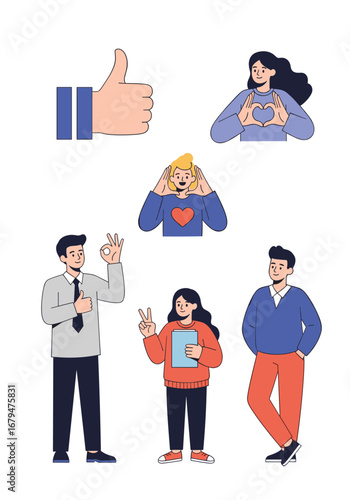 Positive emotions and gestures conveying approval and appreciation in business settings