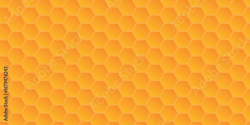Geometric honeycomb background. Orange gradient. Seamless hexagon pattern.