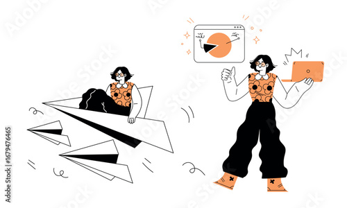 Illustration of a Creative Workspace featuring Female Characters with vibrant and engaging artistry