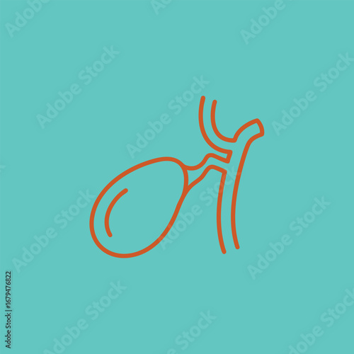 Abstract illustration of a human organ system with a focus on the bladder and ureter against a vibrant blue background