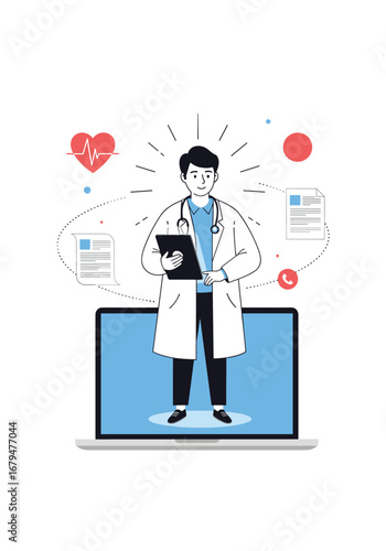 Modern healthcare doctor providing digital medical consultations online