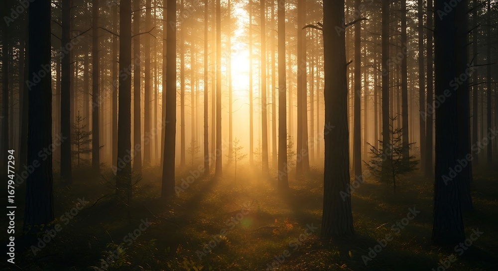 Obraz premium Sunlight Path Through Forest.