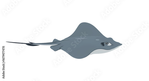 Cartoon Stingray Swimming in Dark Water Graphic Illustration