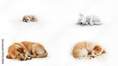 Four different types of dogs sleeping on a white background illustration expression composition figure colorful motion cartoonish emotion design depth creative movement gesture layers