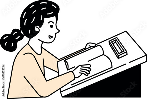 Schoolgirl doodle character reading vector illustration