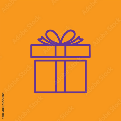 A vibrant orange background showcases a beautifully wrapped gift box with a decorative bow, perfect for celebrations