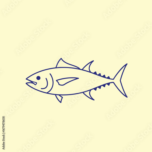 Simple illustration of a tuna fish swimming gracefully against a soft yellow background, ideal for educational materials