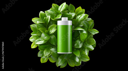Wallpaper Mural Green battery surrounded by lush green leaves, symbolizing eco-friendly energy solutions and sustainability, representing the fusion of technology and nature in modern design Torontodigital.ca