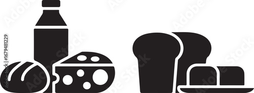 Assorted Food Icons Collection Bread Milk Cheese and Butter for Culinary Themes