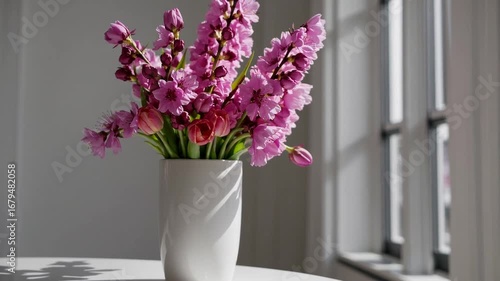 Wallpaper Mural Spring Pink Flowers in Vase in White Interior Torontodigital.ca