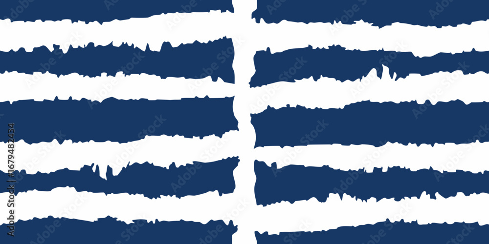 Abstract pattern of horizontal blue stripes with jagged edges on a white background