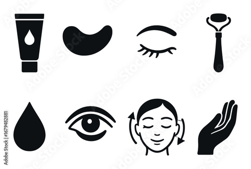 Skincare icons set with face, eyes, and beauty tools