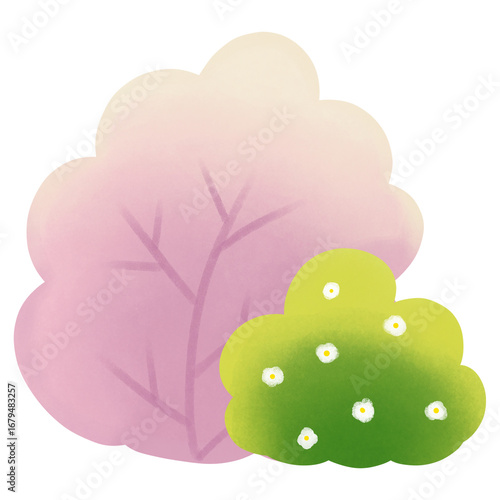 green tree with clouds