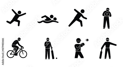 Various sports icons featuring athletes in different activities and poses