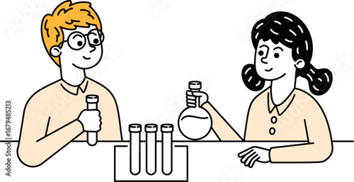 Students on chemistry lesson vector illustration