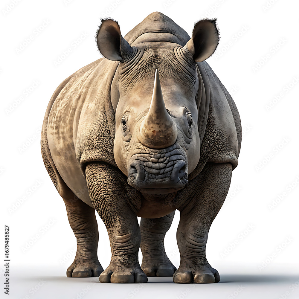 Fototapeta premium Majestic white rhinoceros standing proudly on a white surface white background