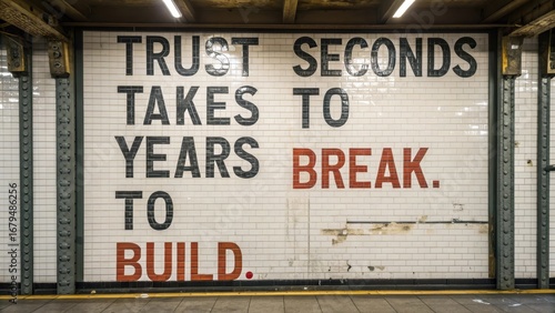 Inspirational Wall Art Message on Subway Tile Displaying Trust Concept