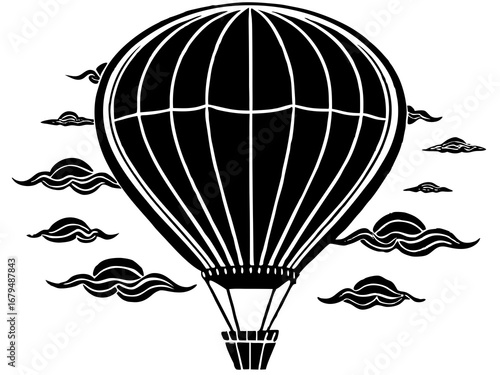 Black Silhouette Hot Air Balloon Art for Sky Decor