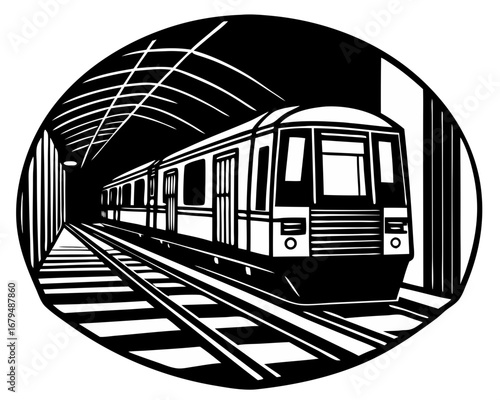 Black Silhouette Subway Train Art for Urban Decor