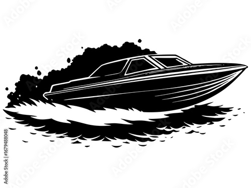 Black Silhouette Speedboat Art for Nautical Decor