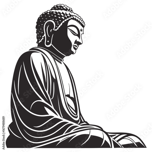 Realistic buddha sitting silhouette vector