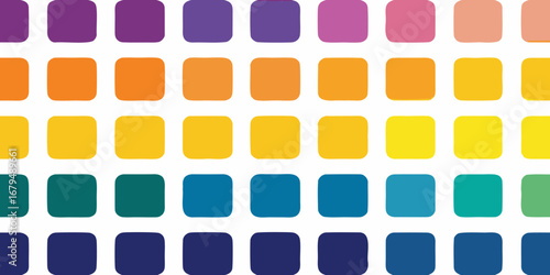 A vibrant grid of rounded squares in a rainbow of colors creating a cheerful and modern background pattern