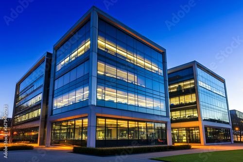 Wallpaper Mural Modern office building with glass facade at dusk Torontodigital.ca