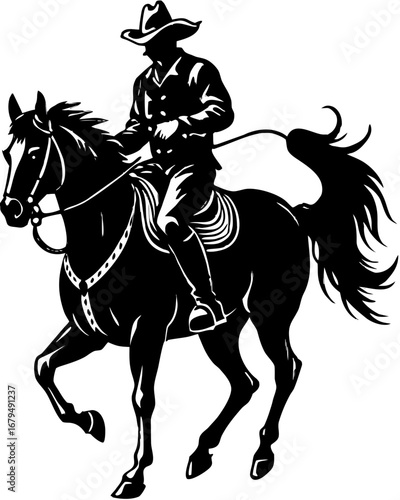 Classic Cowboy on Horse Silhouette