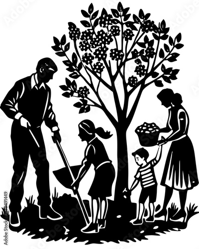 Black Silhouette Family Gardening Art for Outdoor Decor