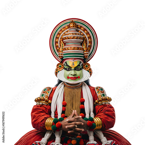 An Indian Kathakali dancer with expressive makeup