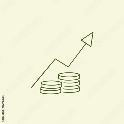 Growth in Financial Investments Illustrated by Rising Graph Over Stacked Coins on a Soft Background