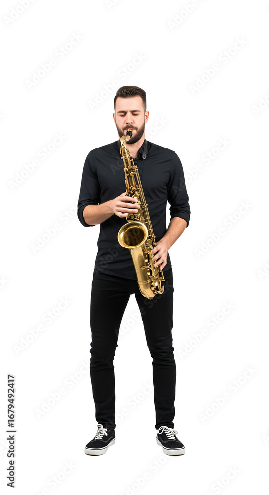 Naklejka premium A man playing the saxophone