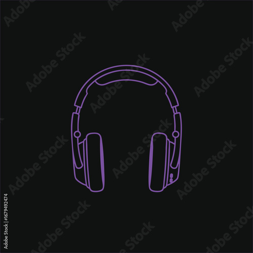 Minimalistic outline of headphones on a black background, emphasizing design and style for music and audio enthusiasts