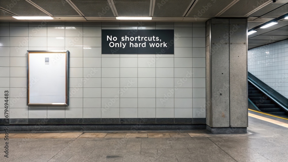 Obraz premium Motivational Quote on Wall in Urban Subway Station Interior
