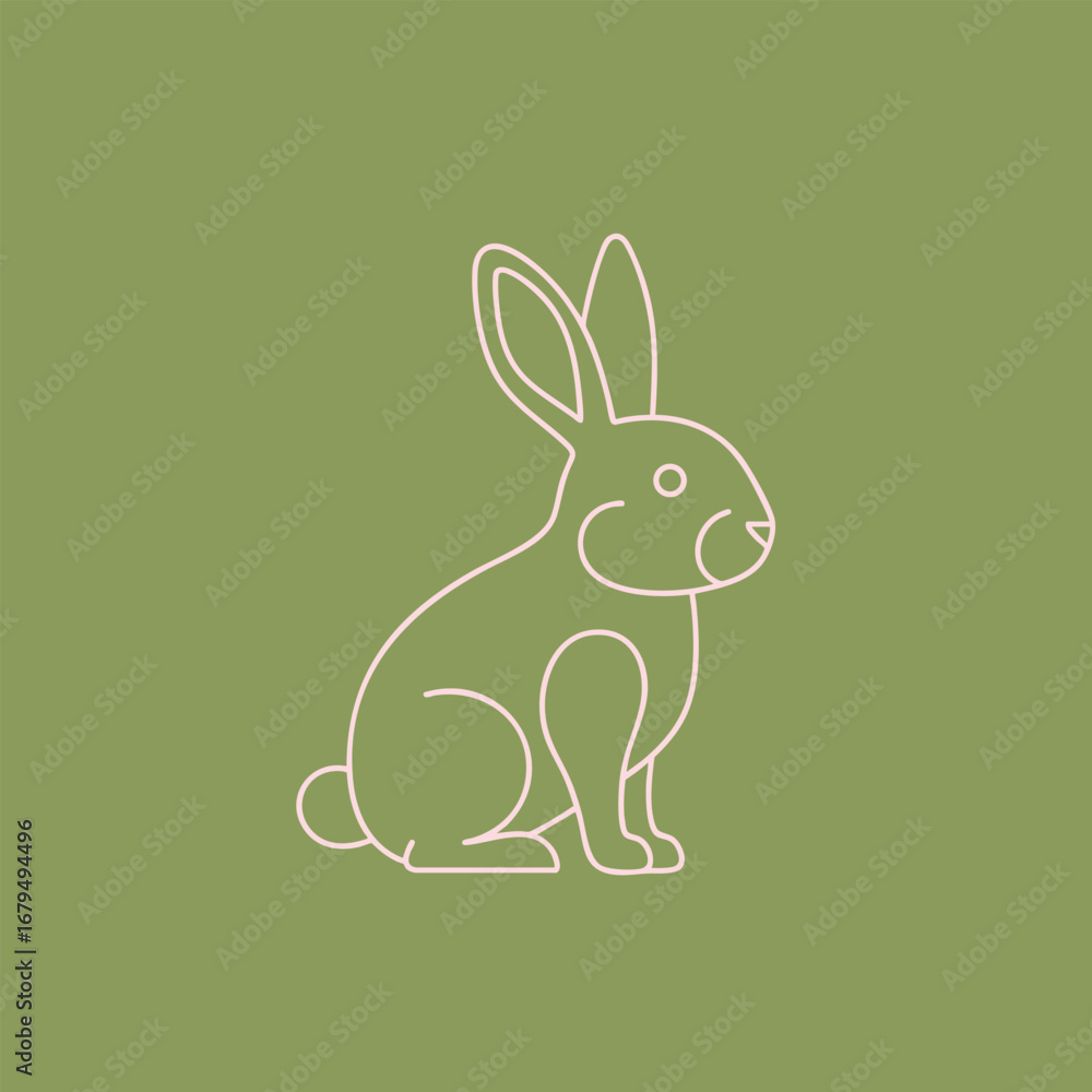 Obraz premium Minimalist line drawing of a rabbit sitting gracefully against a soft green background, ideal for nature-themed designs