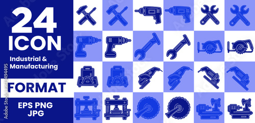 Industrial and Manufacturing Icons. Tools, Machinery, and Production Symbols.