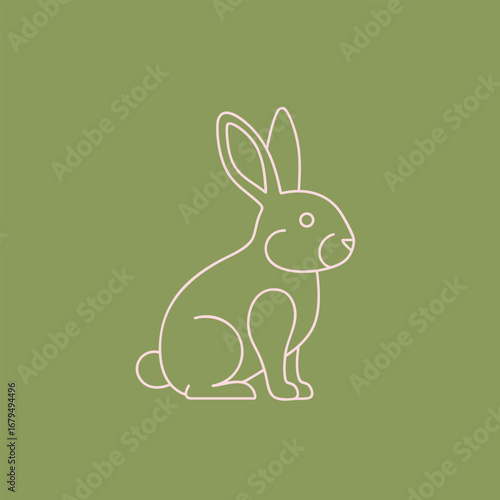 Minimalist line drawing of a rabbit sitting gracefully against a soft green background, ideal for nature-themed designs