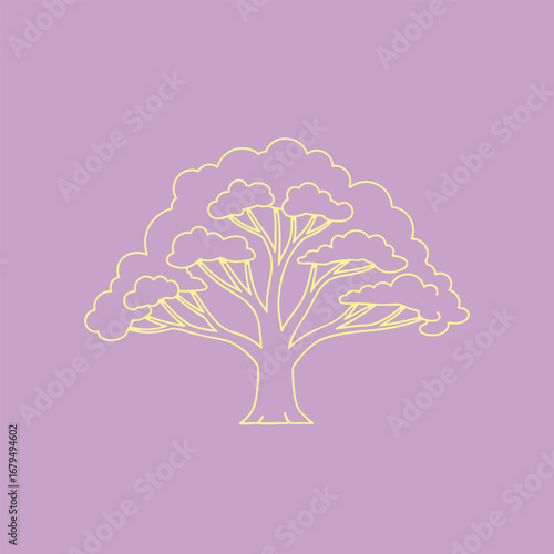 Minimalist illustration of a stylized tree with lush foliage on a soft purple background, ideal for nature-themed designs