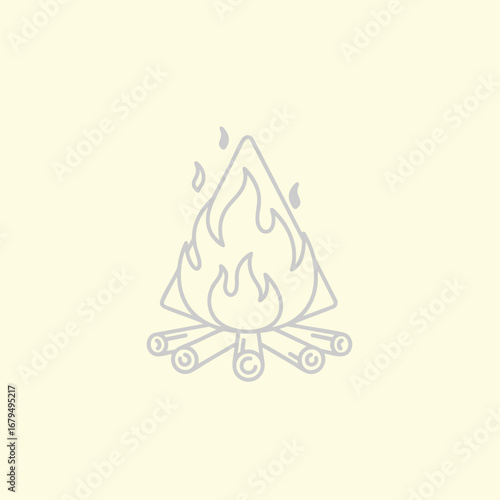 Simple outline of a campfire with logs, symbolizing outdoor adventure and warmth, suitable for camping themes