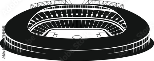 Black silhouette of a modern sports stadium with lights