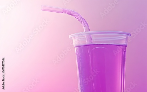 Purple Fizzy Drink in Plastic Cup with Straw
