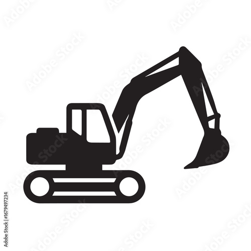 Excavator silhouette black and white vector icon