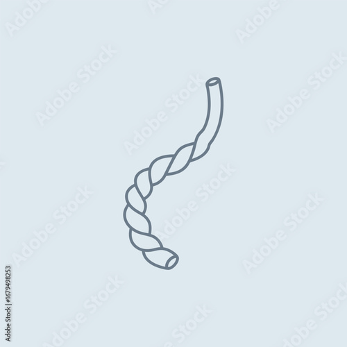Twisted rope lying on a soft blue background, showcasing its texture and form, ideal for backgrounds in design projects